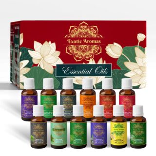 Exotic Aromas Essential Oil Lavender Rose Rosemary Orange Jasmine YlangYlang Tea Tree Eucalyptus Lemongrass Peppermint Lemon Citronella Pack of 12