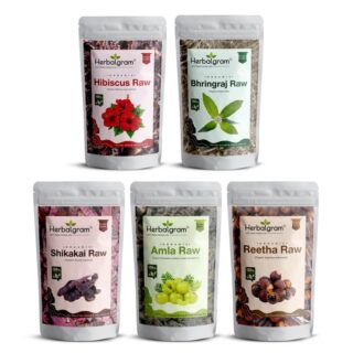 Herbalgram Organic Combo Amla Reetha Shikakai Bhringraj Hibiscus Raw For Hair shine and Improve Cleanses Hair Testure