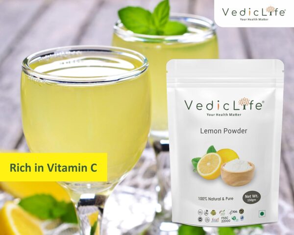 VEDICLIFE Lemon Powder for Food| Juice| Lemonade| Skin,Organically Growing, No Artificial Colour, No preservatives 150gm